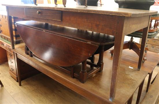 An early 20th century French beech and fruitwood kitchen table, 190 x 83cm, H.70cm